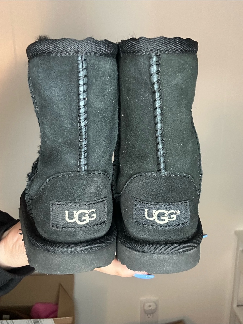 Kids Black Suede UGG Winter Boots with Fleece Lining